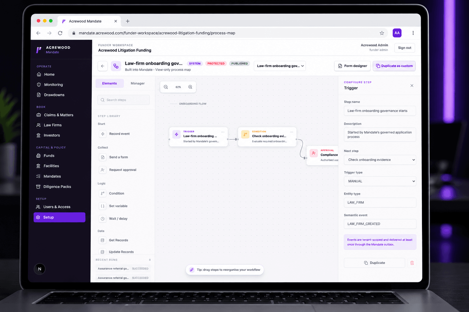 Lexivoa Mandate visual workflow builder